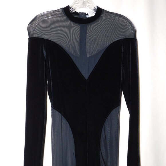 No. 1 Los Angeles Black BodySuit Velvet & Sheer Panels Size Small Sexy - Picture 1 of 14